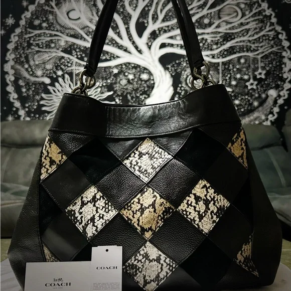 Rare Vintage Coach Y2K soho shoulder bag Black and Cream Checkered tote bag - Picture 17 of 17